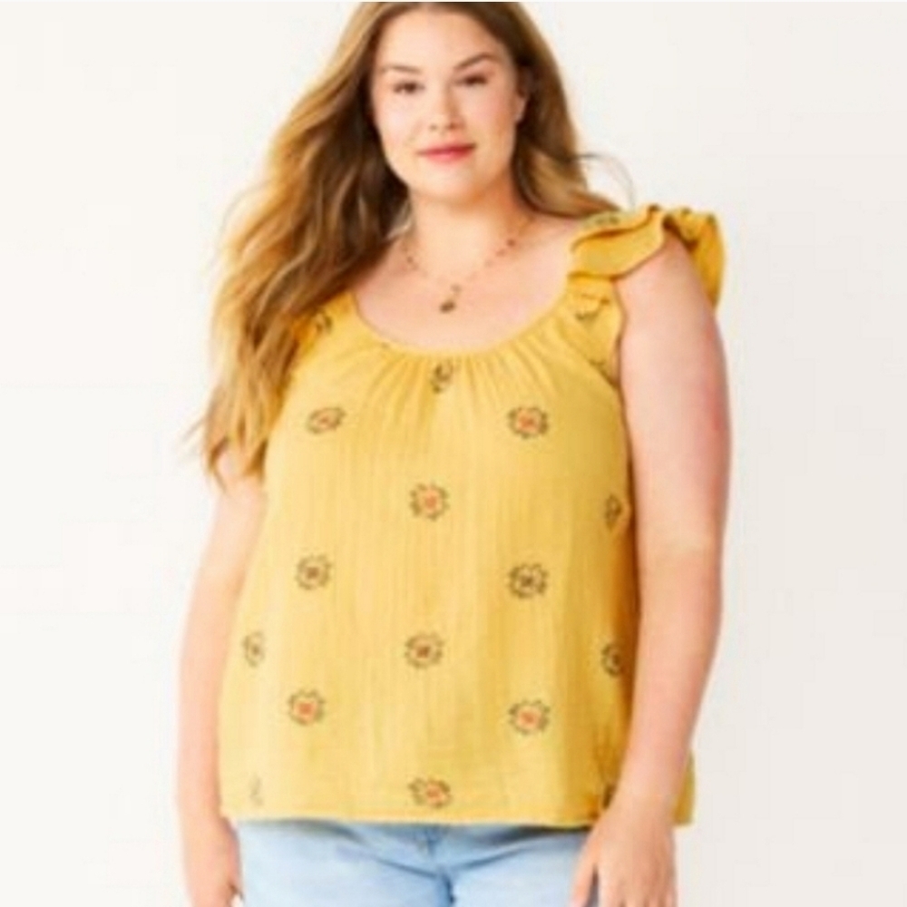 NWT Sonoma Plus Size Summer Ruffle Strap Top